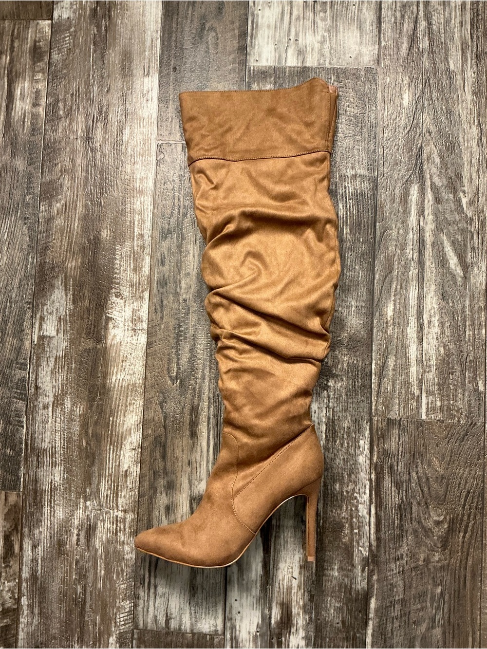 BCBGeneration Tan Slouch Over-the-Knee Stiletto Boots Size 8.5 - Picture 9 of 16